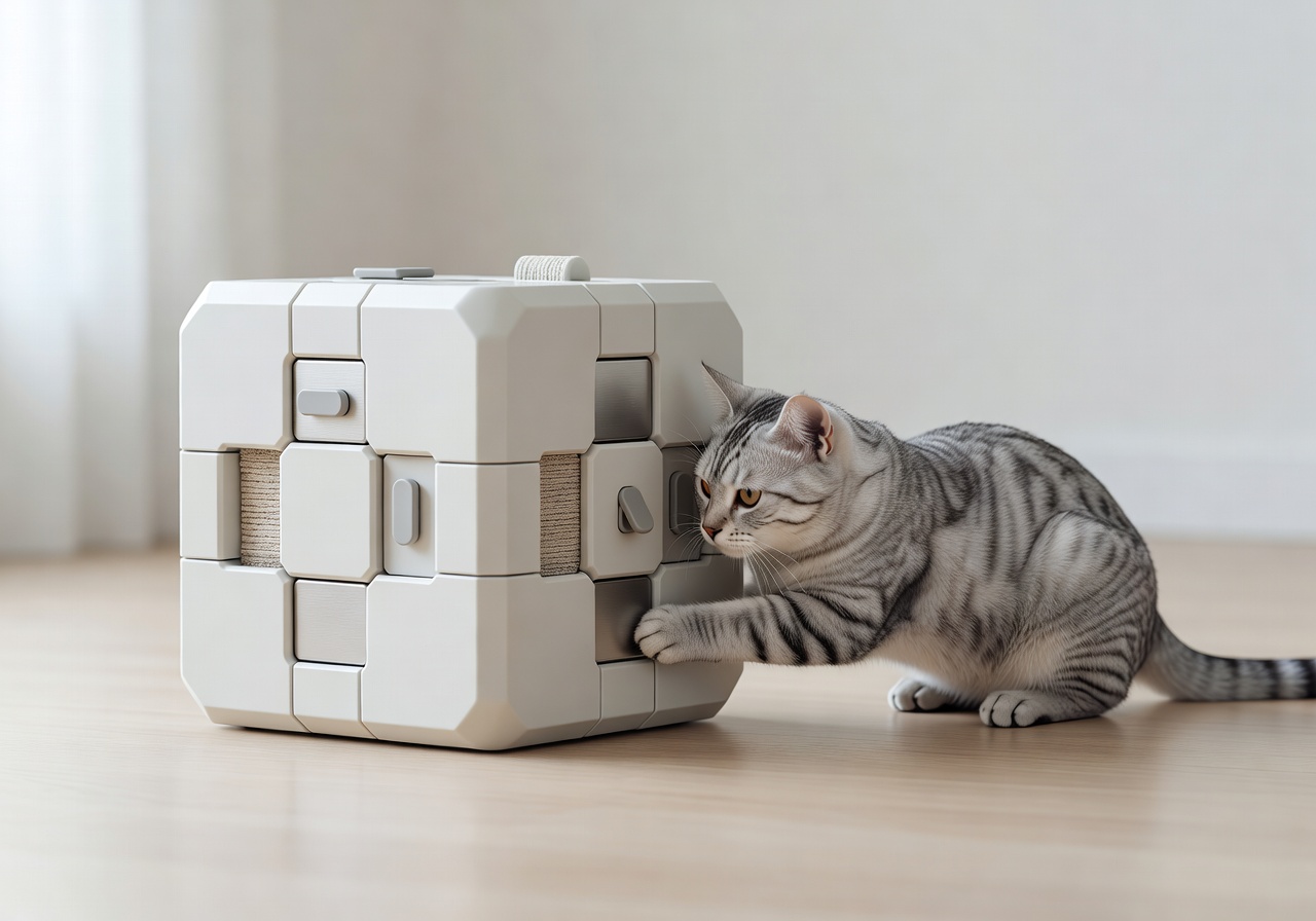 Monopulsefild Puzzle Cube - interactive cat puzzle toy cube with modern design