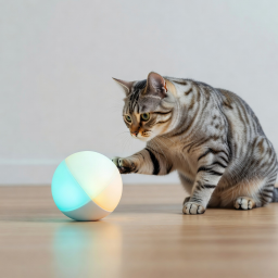 Smart Glow Ball side view thumbnail showing cat interaction